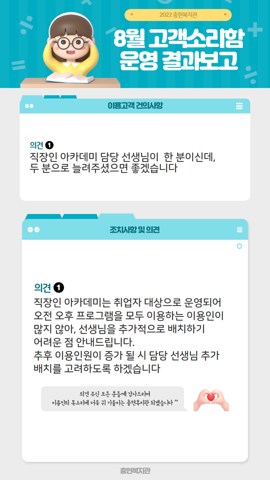 [충현소식] 2022년 8월 고객소리함 운영 결과보고