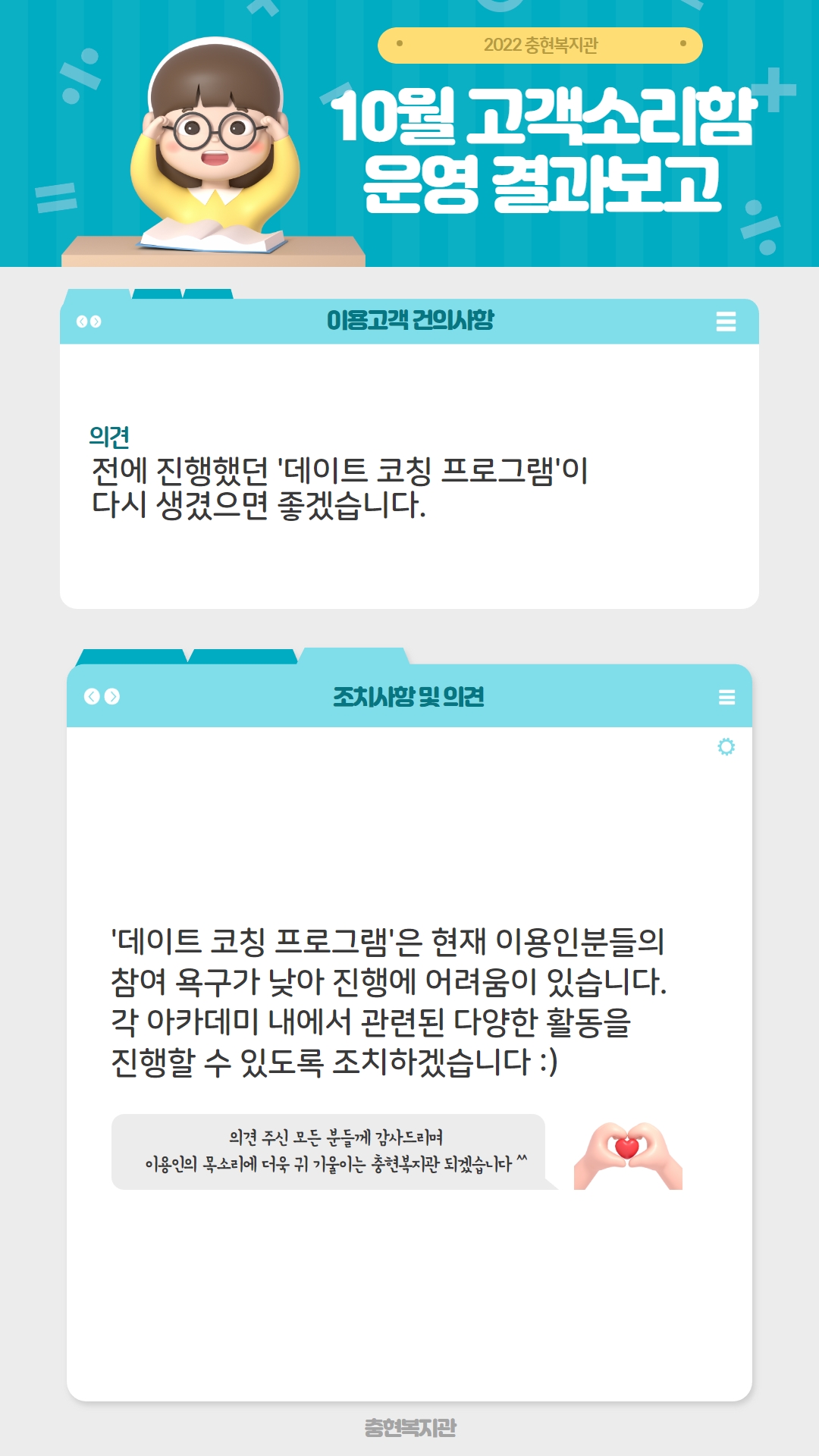 [충현소식] 2022년 10월 고객소리함 운영 결과보고